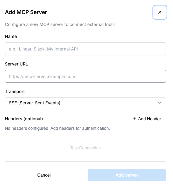 Boîte de dialogue Ajouter un serveur MCP