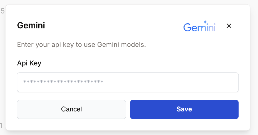 Boîte de dialogue de configuration de la clé API Google Gemini