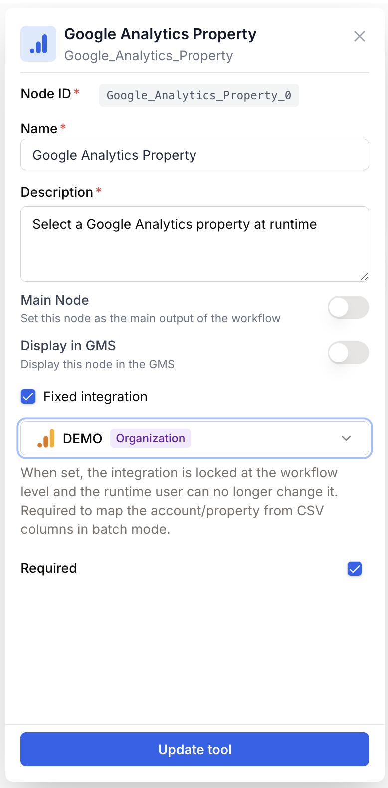 google analytics property node settings panel