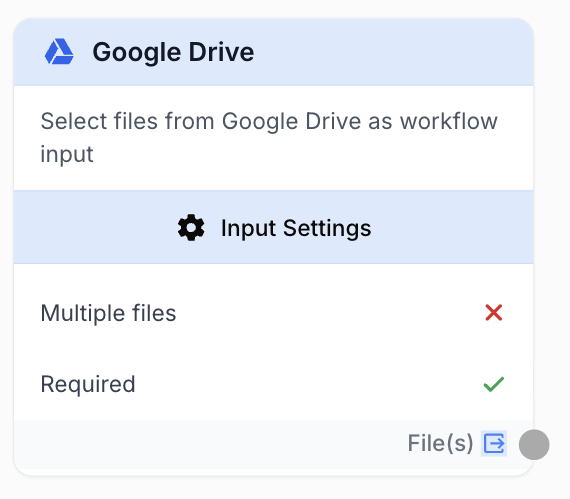 input output google drive node on the workflow canvas
