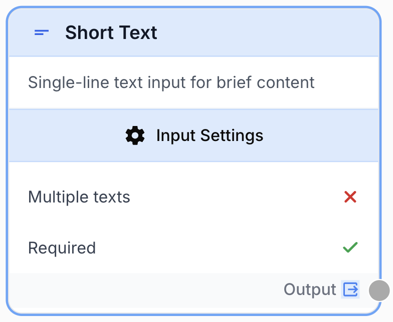 Node Short Text relié au canevas pour saisie courte ou liste plusieurs textes runtime