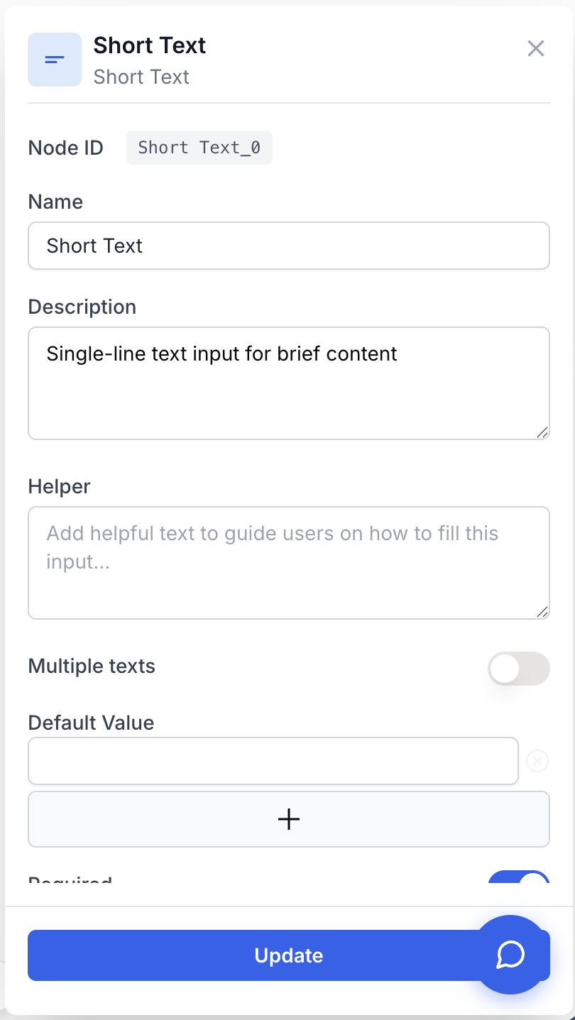 Paramètres Short Text obligatoire textes multiples valeur par défaut libellés exécution
