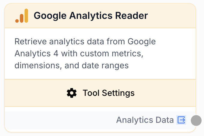 Node Google Analytics relie propriété GA4 métriques dimensions vers workflow français