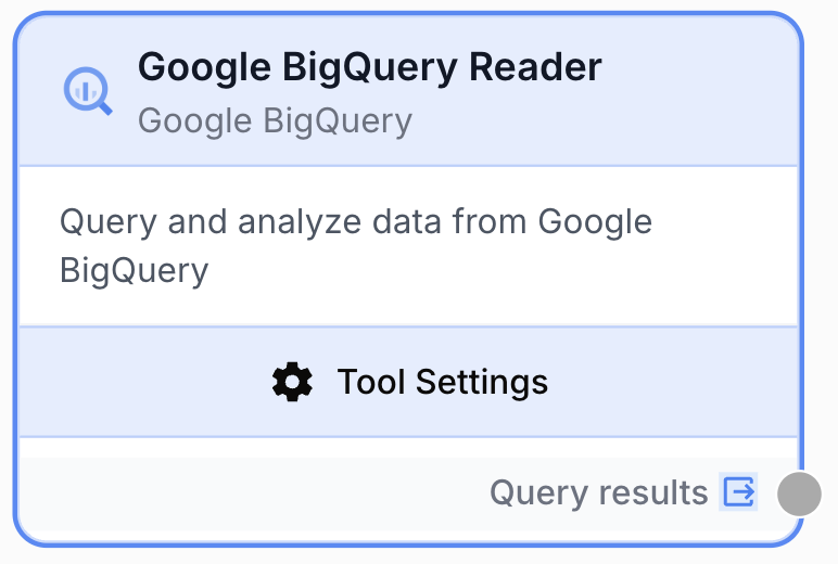 Node BigQuery Reader sur le canevas projetant requêtes SQL données cloud