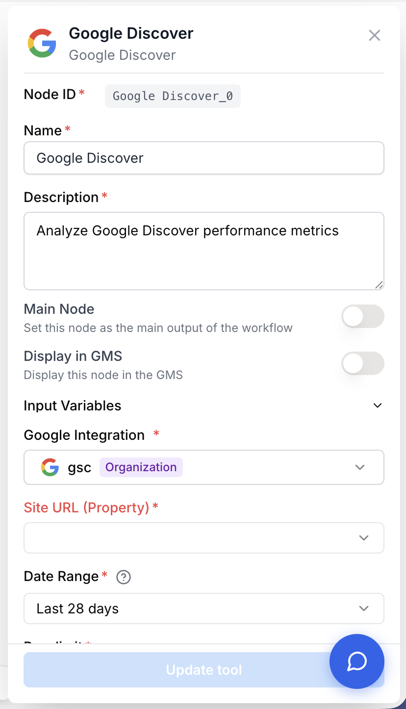 Paramètres Discover propriété Search Console filtres plage temporelle française KPI
