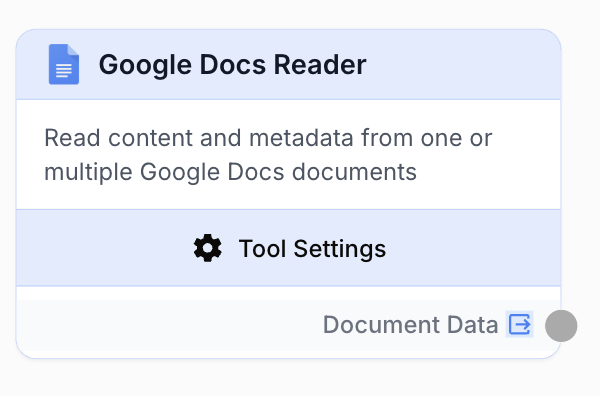google docs reader node on the workflow canvas