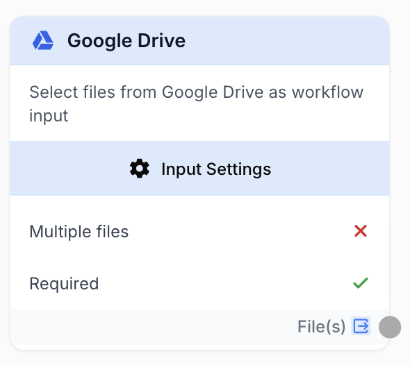 Google Drive Reader node on the workflow canvas