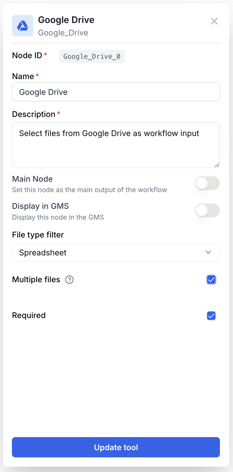 Google Drive Reader integration and file picker settings