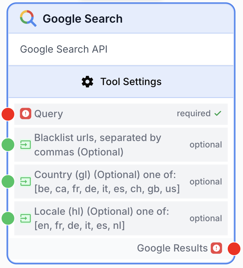 Node recherche programmable Google relié clé CX requête langue marché française