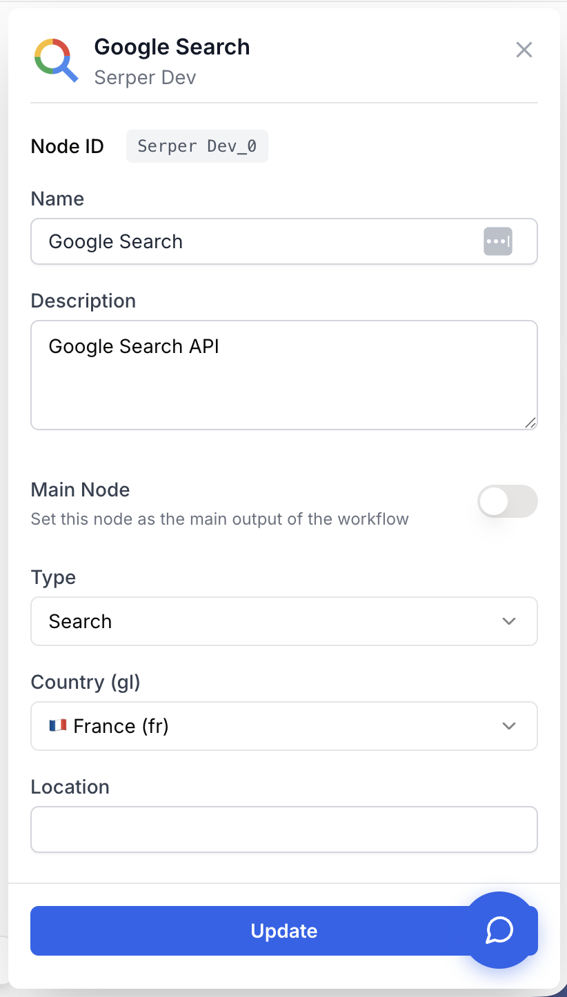 Paramètres moteur Google Search programmable pays langue périmètres française API