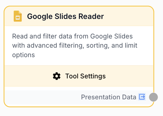 Google Slides Reader node on the workflow canvas