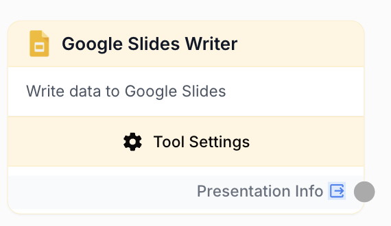 Google Slides Writer node on the workflow canvas