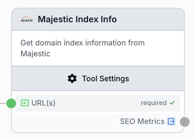 majestic index info node on the workflow canvas