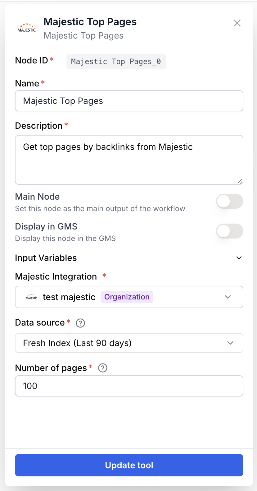 top pages node settings panel
