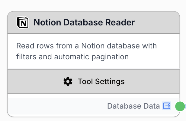 notion database reader node on the workflow canvas