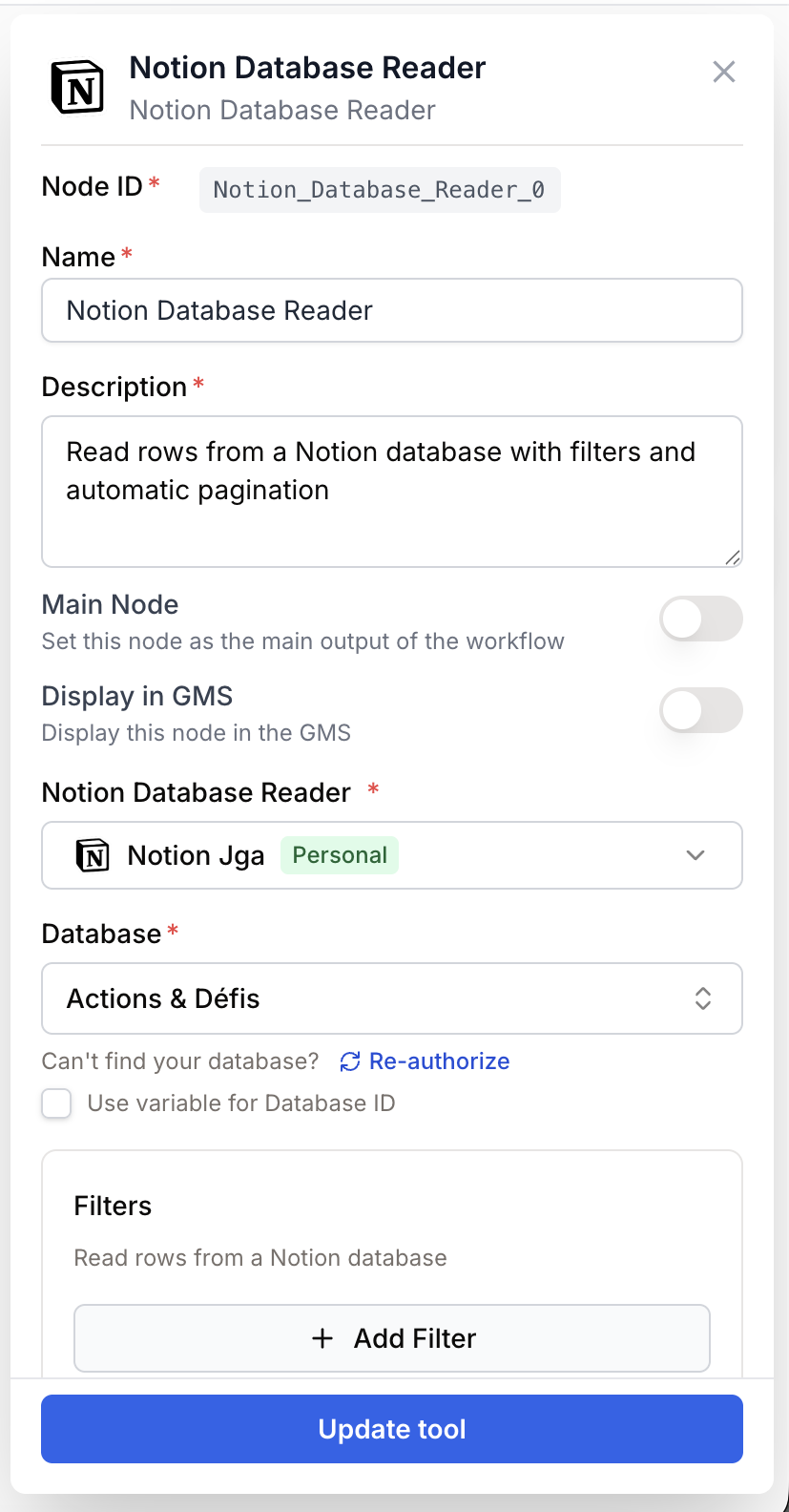 database reader node settings panel