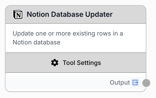 notion database updater node on the workflow canvas