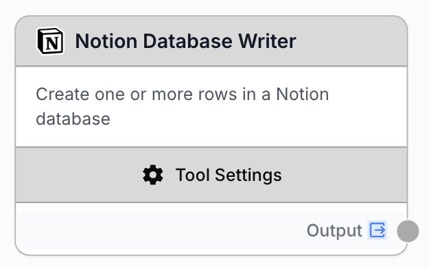 notion database writer node on the workflow canvas