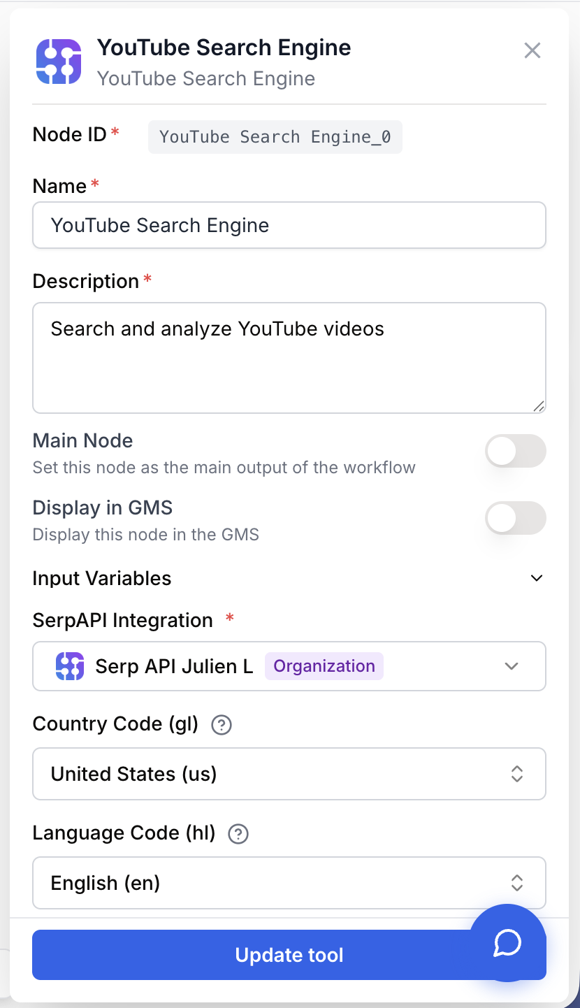 Paramètres YouTube Search intégration SerpAPI requête locale pagination française