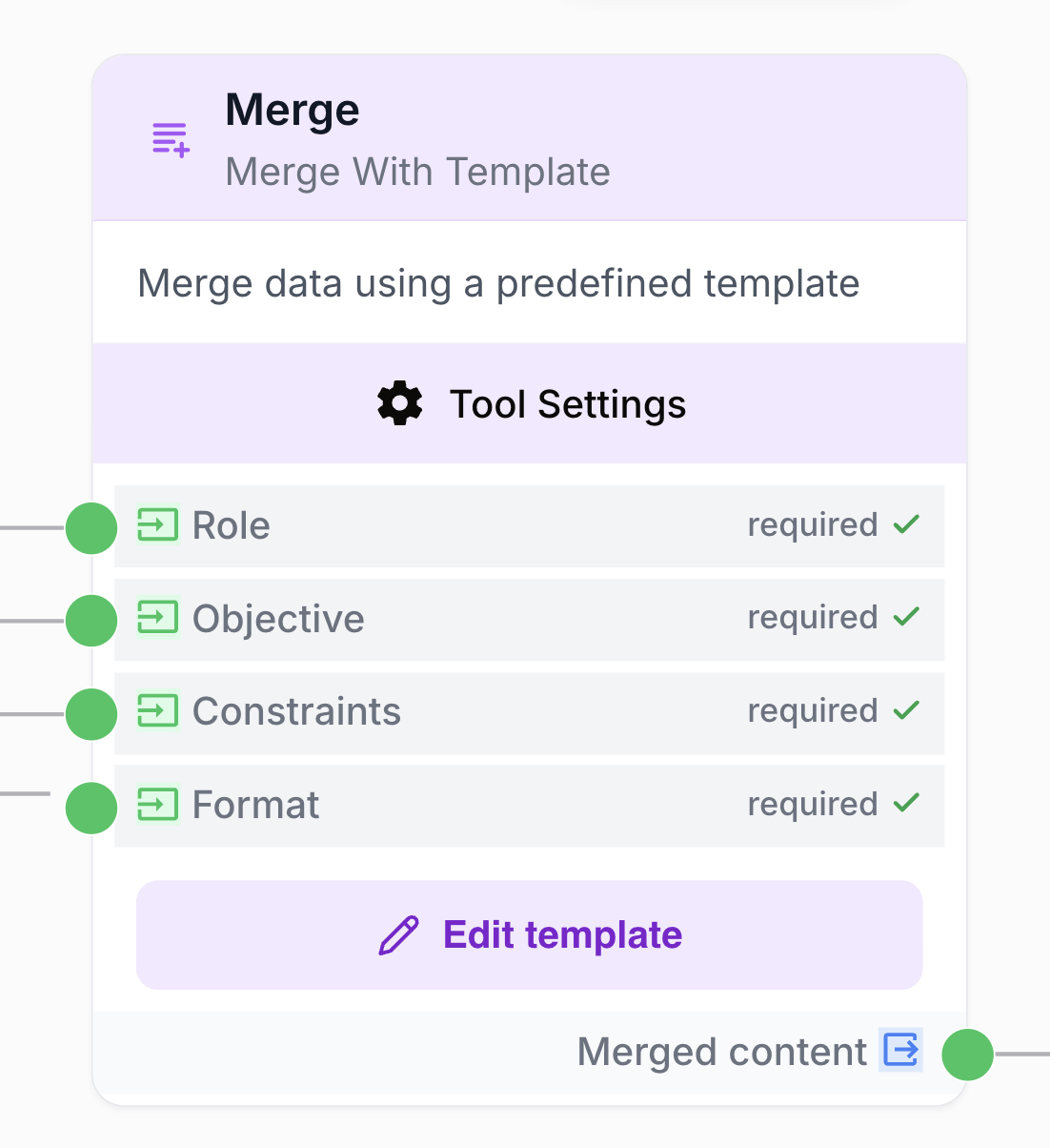 Merge node card with its required inputs and template edit button