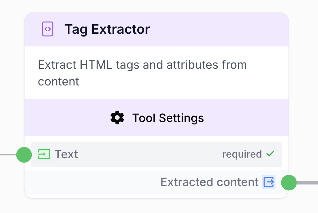 Tag Extractor node on the Draft & Goal Studio canvas
