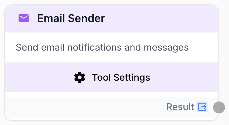 Node Email Sender sur le canevas relié SMTP contenu objet destinataires