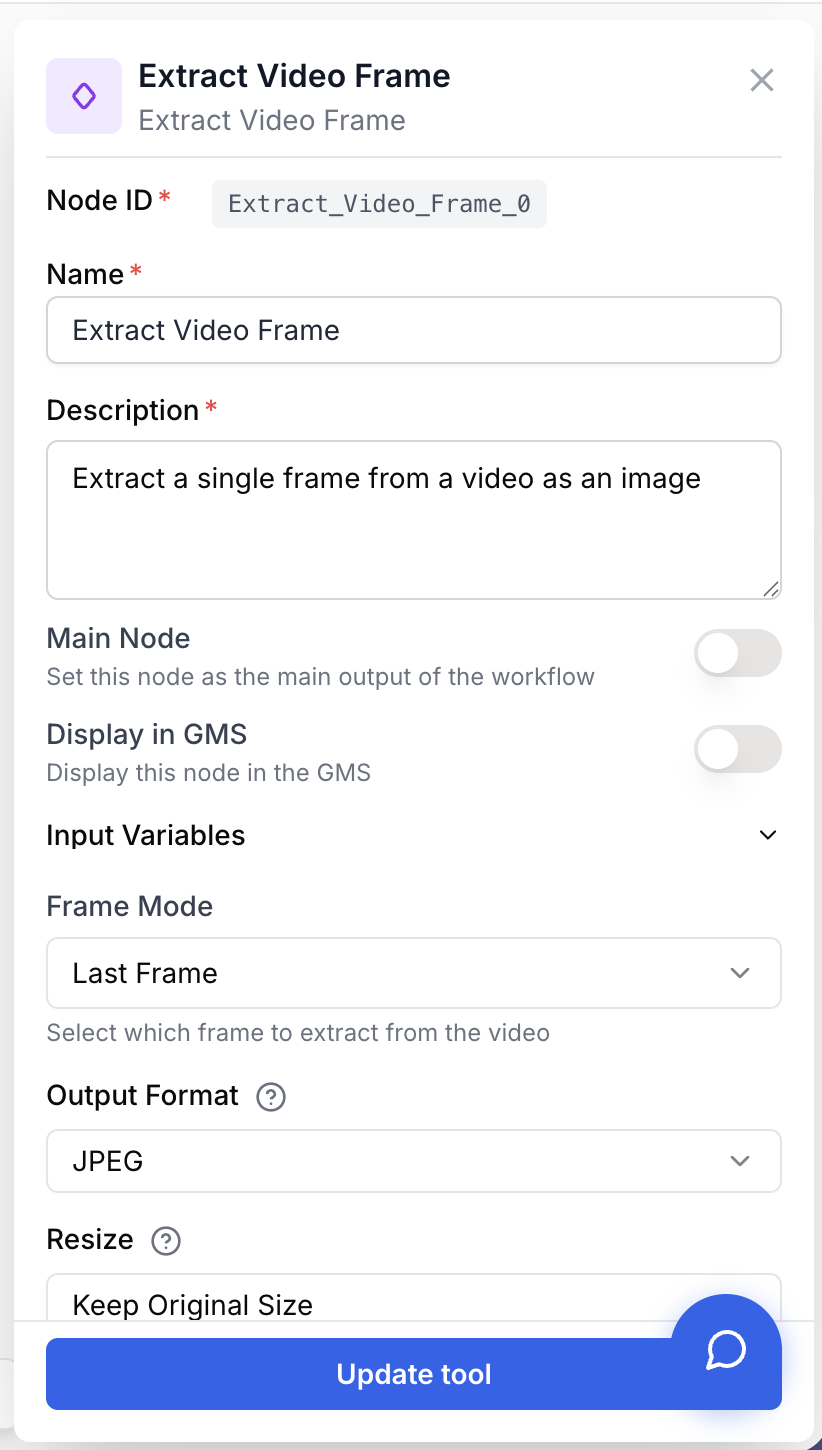 Paramètres timestamp recadrage format et qualité Extract Video Frame