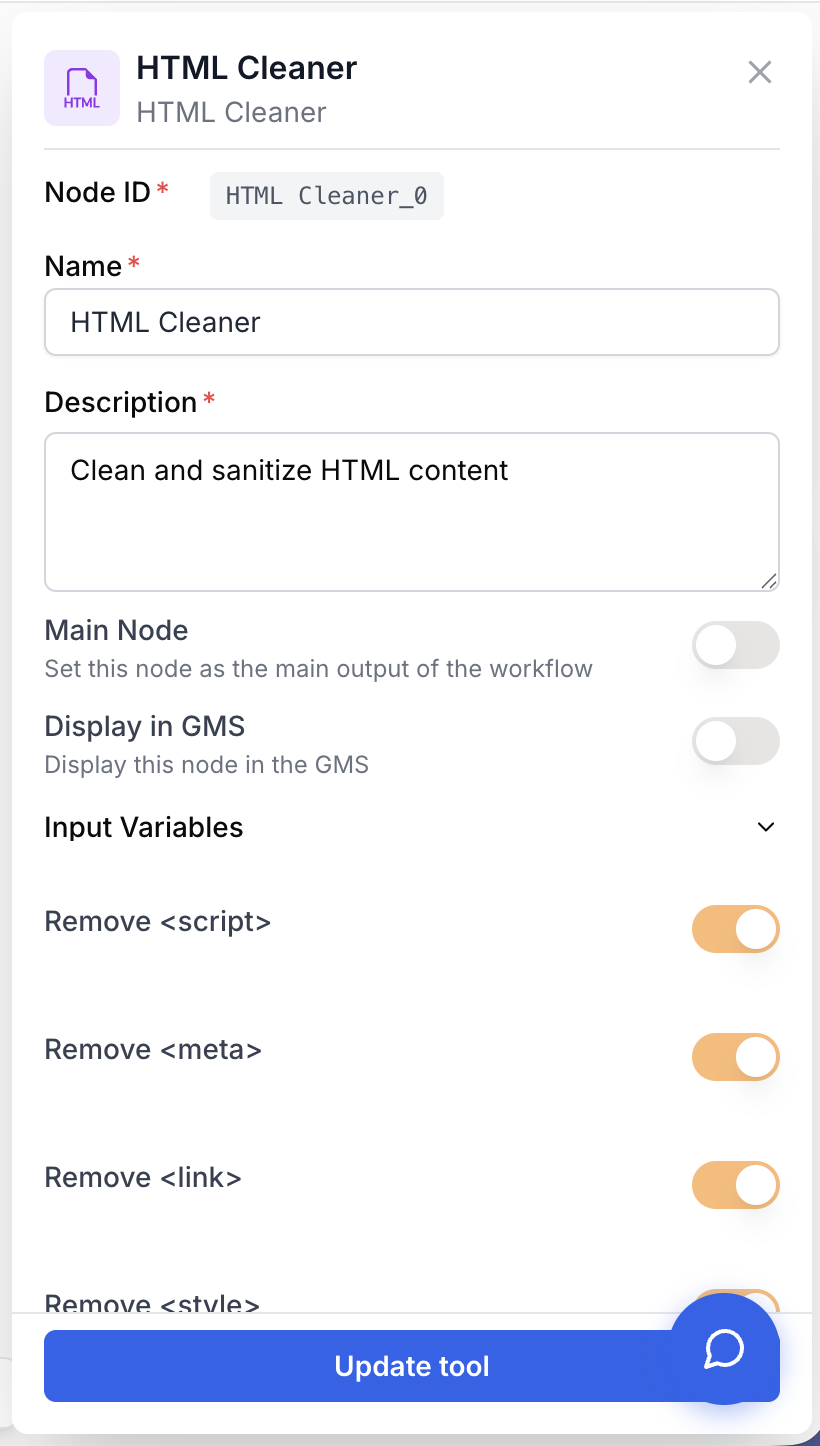 Paramètres HTML Cleaner liste balises mode liste blanche et nettoyage