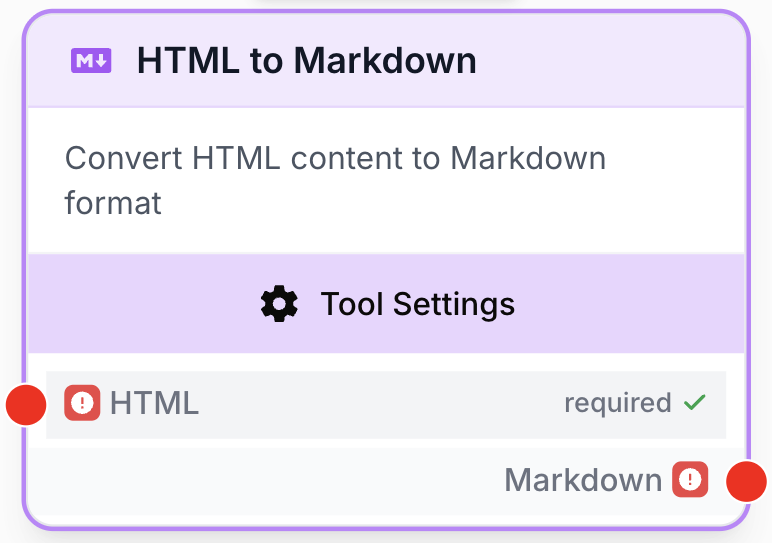 Node HTML to Markdown sur le canevas avec entrée HTML en amont