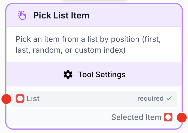 Node Pick List Item choisissant un élément par index depuis une liste