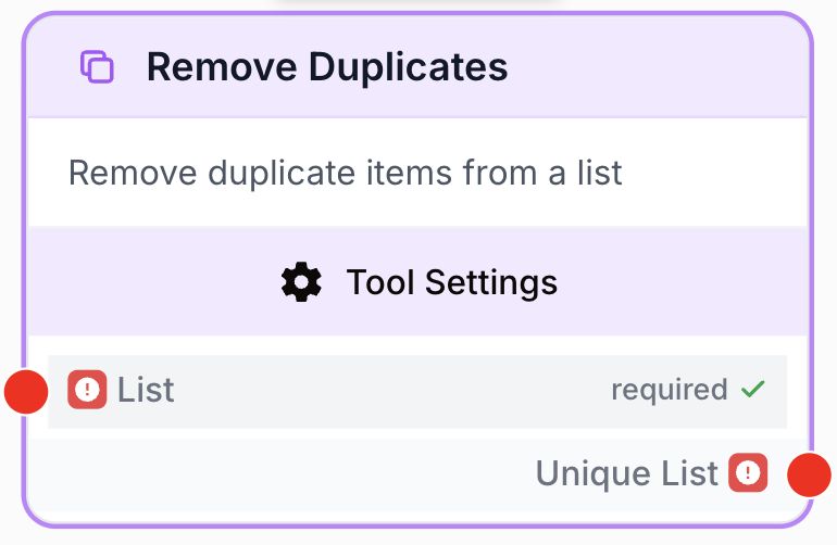 Node Remove Duplicates supprimant doublons d'une liste en entrée reliée