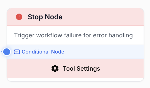 Fail Node (Stop Node) on the workflow canvas