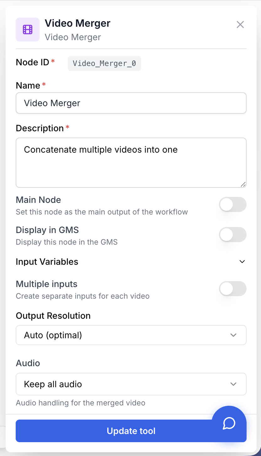 Paramètres Video Merger codec débit fondu et gabarits de concaténation
