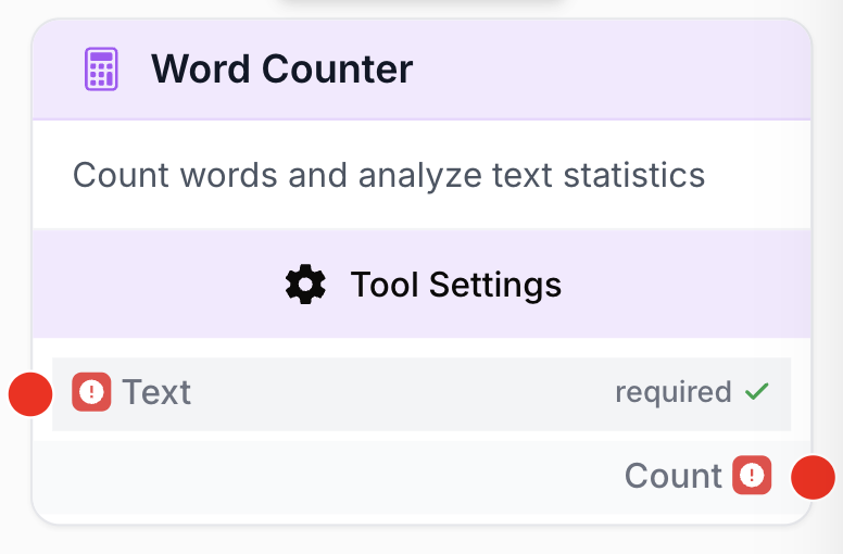 Node Word Counter relié au canevas pour compter les mots du texte