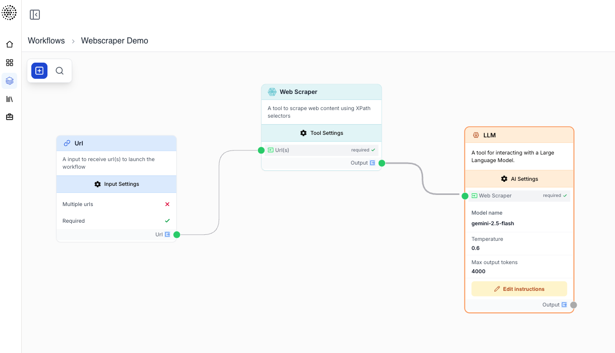 Text input connecté au node Web Scraper
